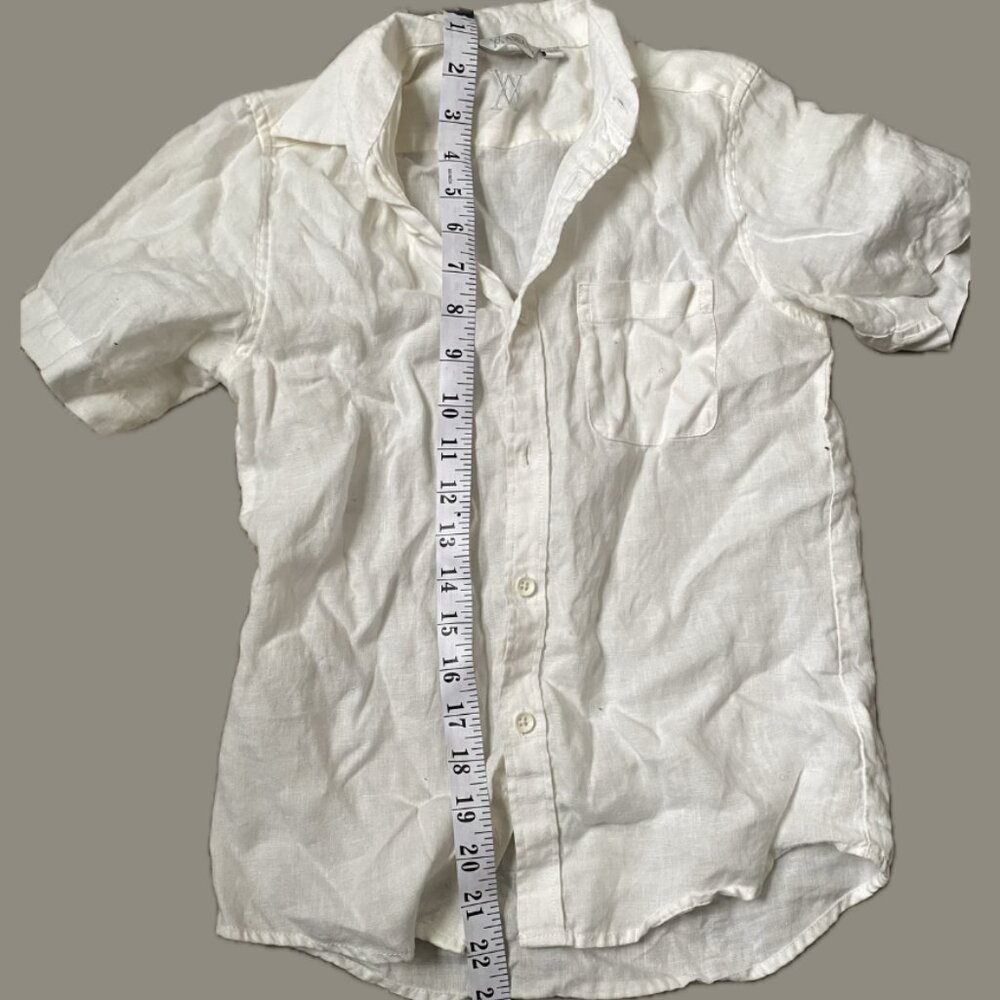Amiani White Linen Short Sleeve Button-Up Shirt - Picture 6 of 7